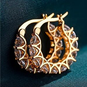 Gold Tone CZ Hoop Earrings Openwork Crystal Statement Hoops NWT​